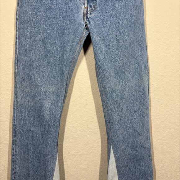 EB Denim Farrah Flare Button Fly Retro Jeans Light Blue Wash Split Hem - Picture 4 of 12